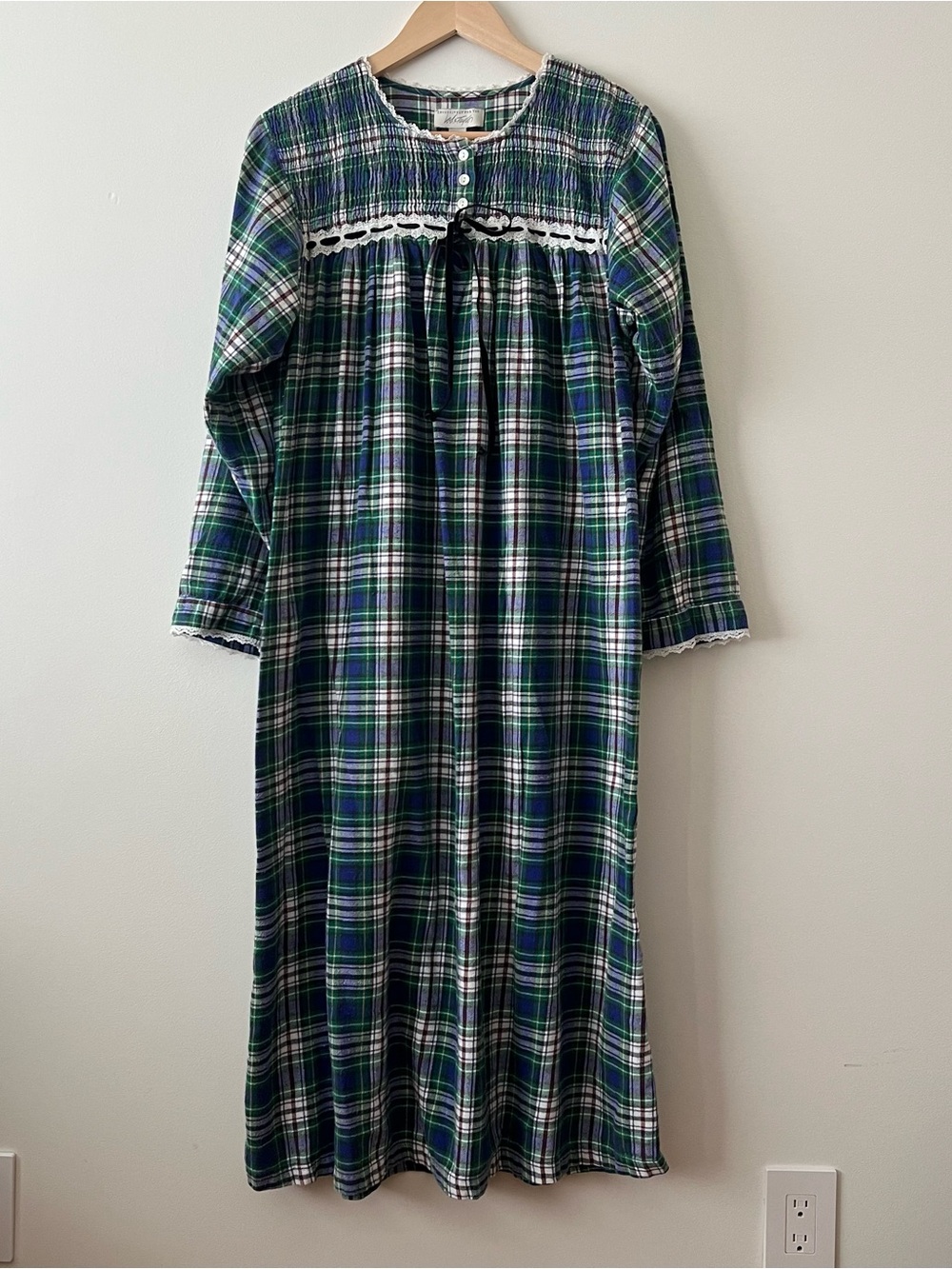 Vintage Lord & Taylor Plaid Cotton Flannel Long Sleeve Maxi Women’s Nightgown L